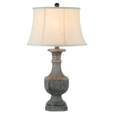 Slek 32 Inch Hydrocal Table Lamp, Empire Shade, Pillar Base, Taupe Frost