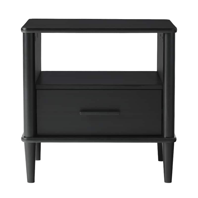 Classic Wooden Nightstand, Sofa Side Table with 1 Drawer, Decorative Table with Open Partition and Solid Wood Legs