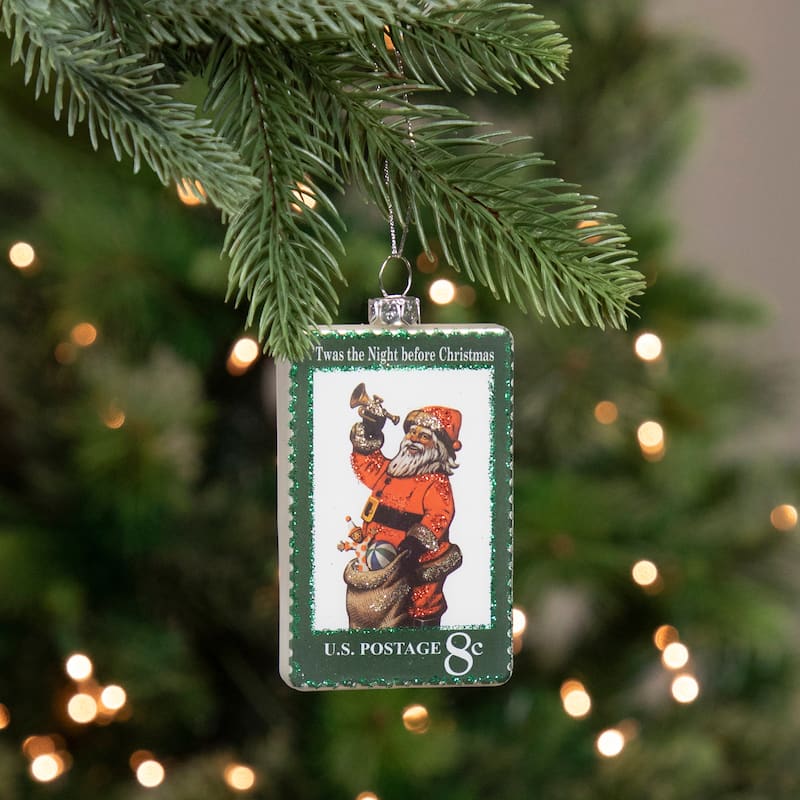 3.5" Green USPS Santa Stamp "Twas The Night Before Christmas" Ornament