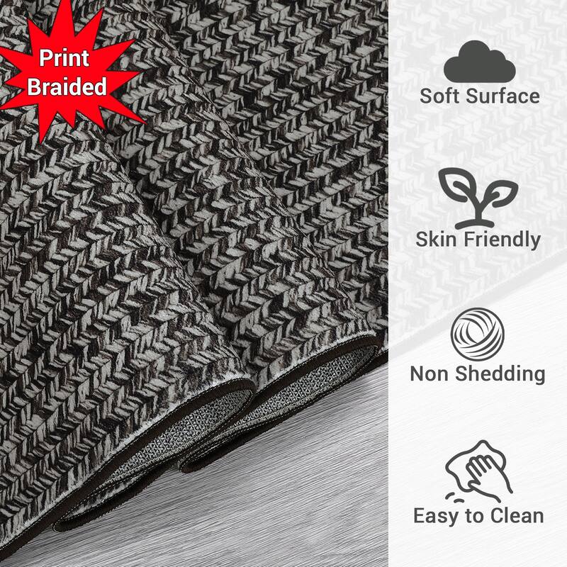 Modern Braided Print Rug Washable Area Rugs for Living Room Bedroom