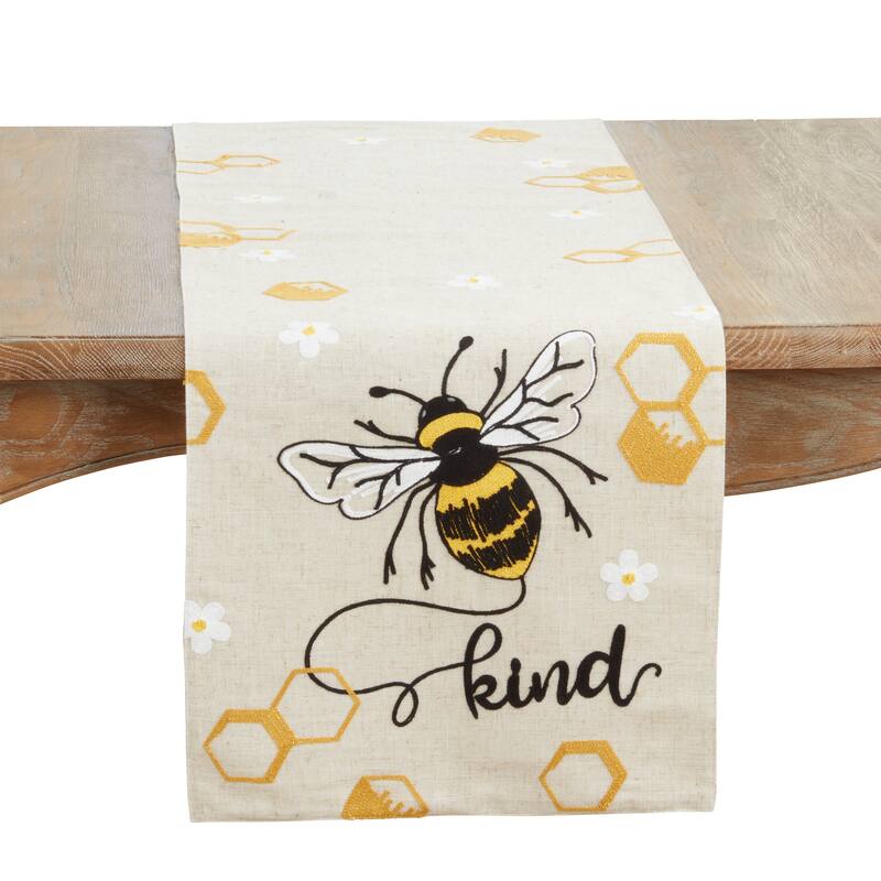 Linen Blend Bee Kind Honeycomb Table Runner - 16"x70" - Natural - 16"x70"