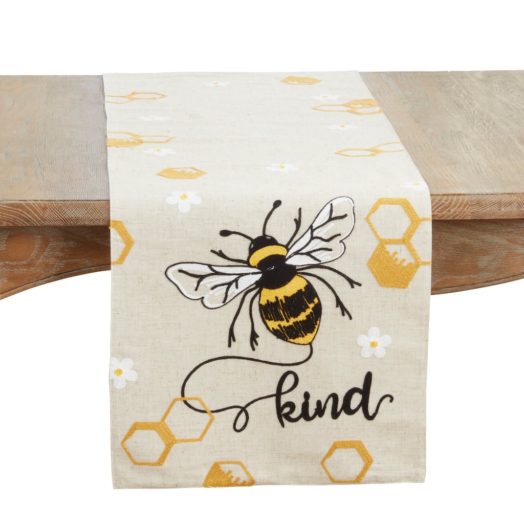 Linen Blend Bee Kind Honeycomb Table Runner - 16"x70"