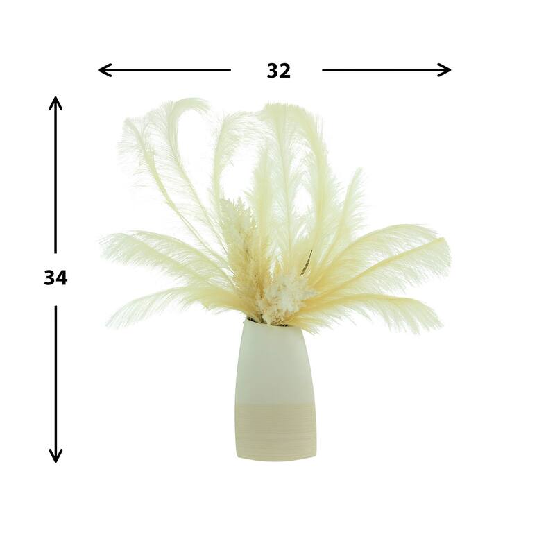 Pampas and Plume Arrangement in a Ceramic Vase - Cream, Beige