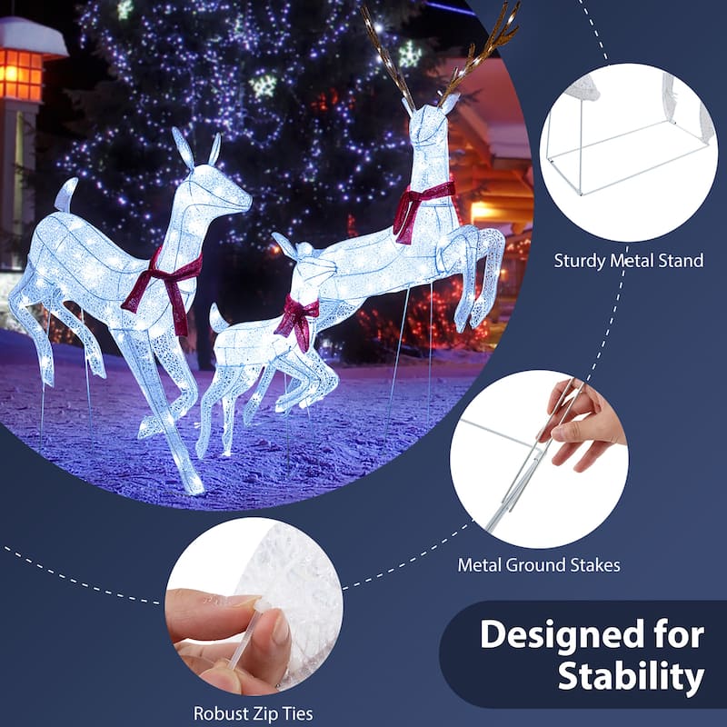 Gymax 3 PCS Christmas Lighted Reindeer Family Set w/255 Cold W/ LED - See Details