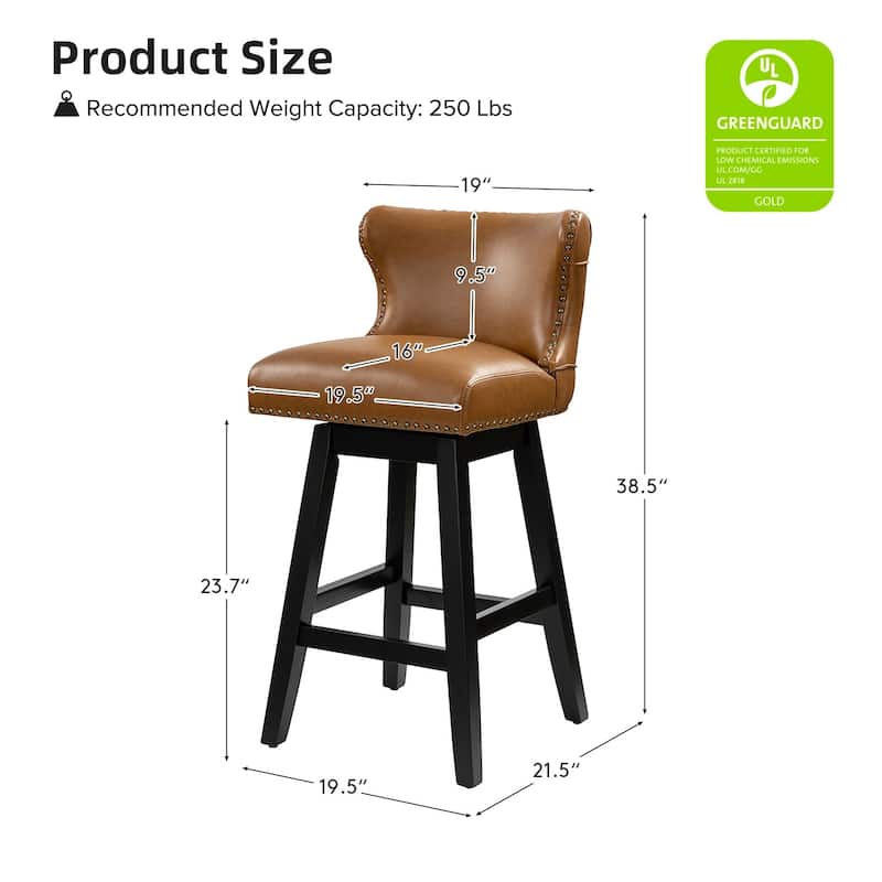 Jordan Traditional Wingback Nailhead Trim Tufted 360-degree Swivel Bar Stool Set of 2 By HULALA HOME - N/A