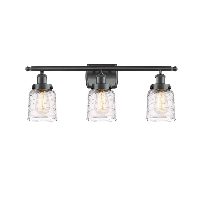 Innovations Lighting 916-3W-12-26 Bell Vanity Bell 3 Light 26" Wide - Matte Black / Deco Swirl