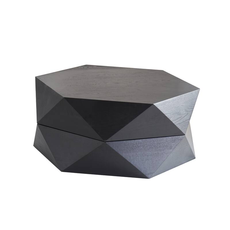 GDFStudio Corvyn Polygon Flip-Top Coffee Table with Hidden Storage and Solid Wood Veneer