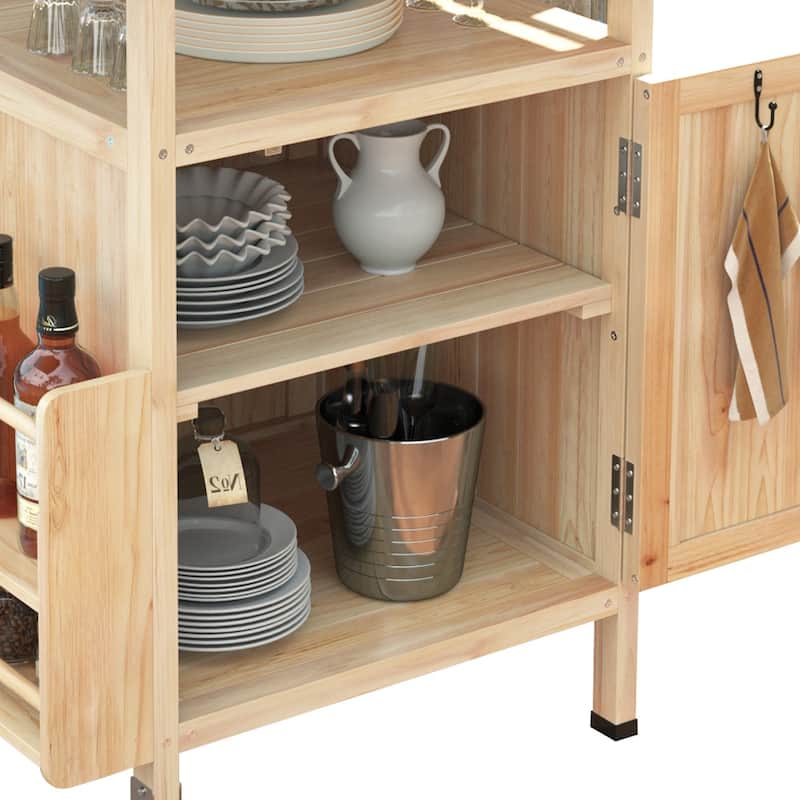 40.5" Outdoor Grill Cart with Stainless Steel Top,Solid Wood Outdoor Storage Cabinet with Drop Leaf - N/A