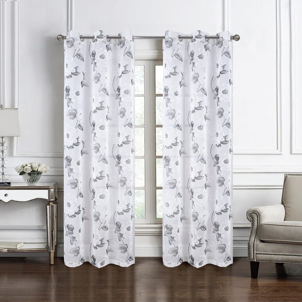 Ellie Floral Sheer Window Curtain Panel 84 inch or 95 inch