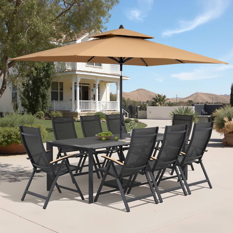 9/11-Piece Outdoor Patio Dining Set Aluminum Dining Table and Chairs w/10 ft Market Umbrella and Base