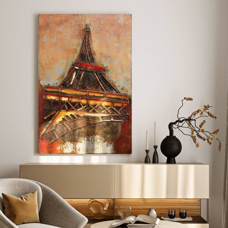 "Eiffel Tower I" Mixed Media Iron Hand Painted 3D Wall Decor