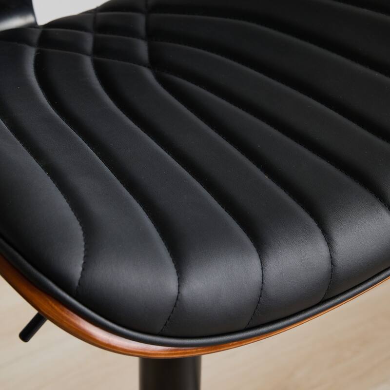 GDF Studio - Mid Century Modern Bentwood Adjustable Swivel PU Leather Bar Stool with Metal Legs