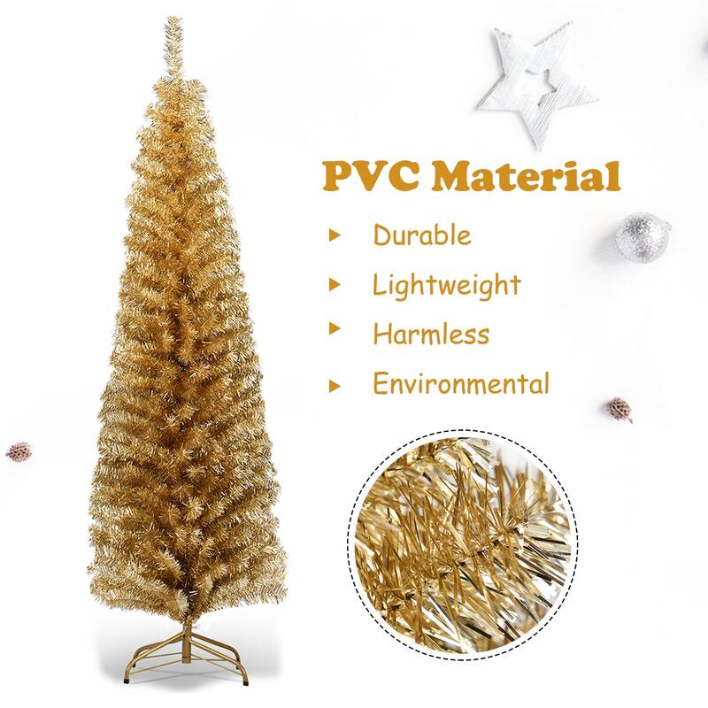 Gymax 6ft Pencil Artificial Christmas Tree (Blue/Champagne/Silver) - See Details