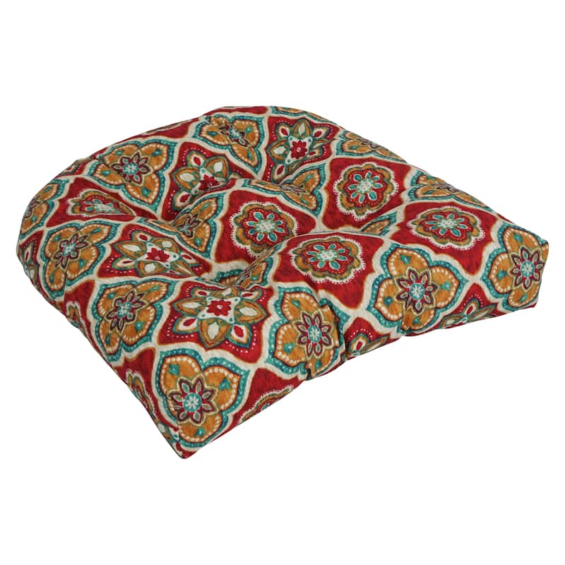 19-inch Rounded Back Tufted Indoor/Outdoor Chair Cushion - 19" x 19" - Adonis Jewel