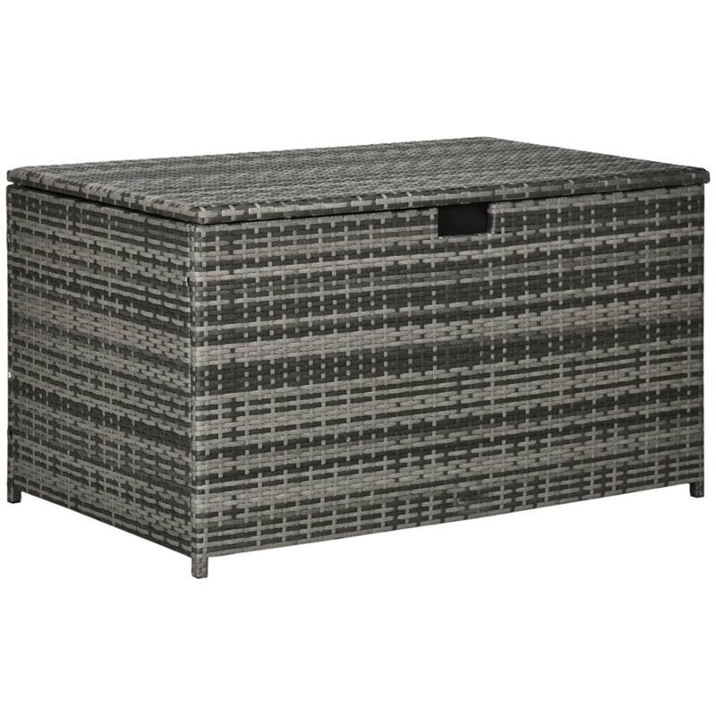 Outdoor Rattan Storage Box with Waterproof Liner 113 Gallon Capacity Steel Frame for Patio Deck or Backyard - Black