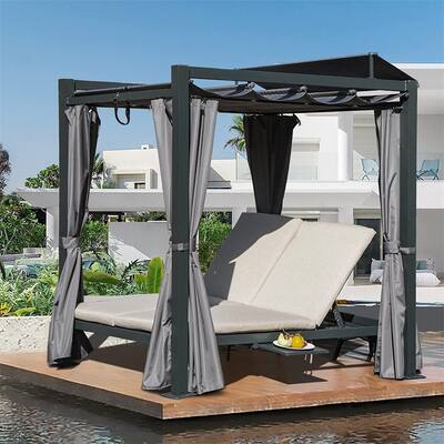 Luxurious 2-Seater Pergola with Cushions, Curtains, Adjustable Canopy