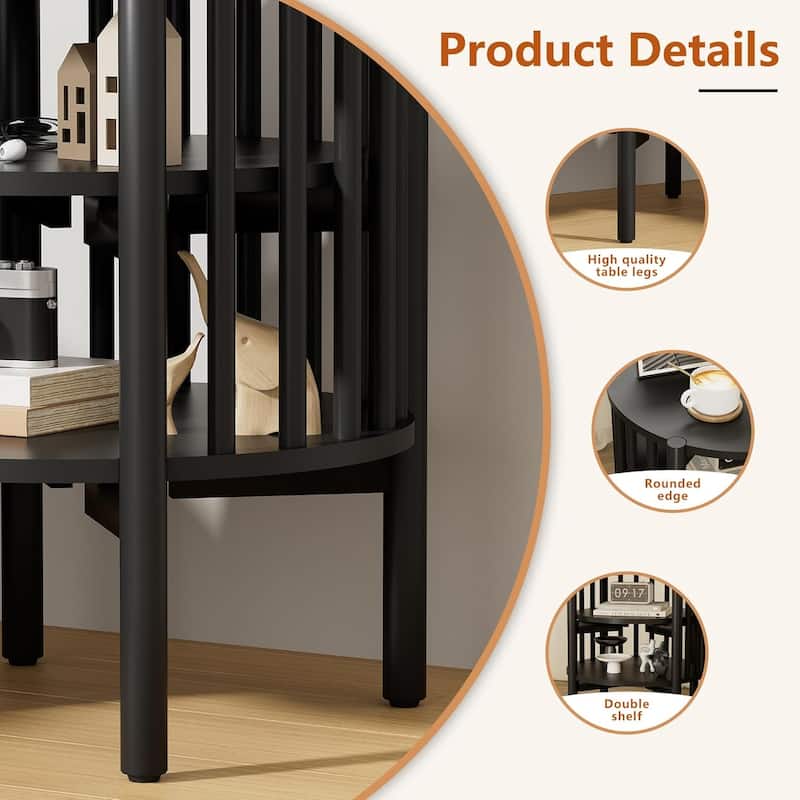 Modern Wood Nightstand with Open Storage, Round End Table for Living Room, Bedroom