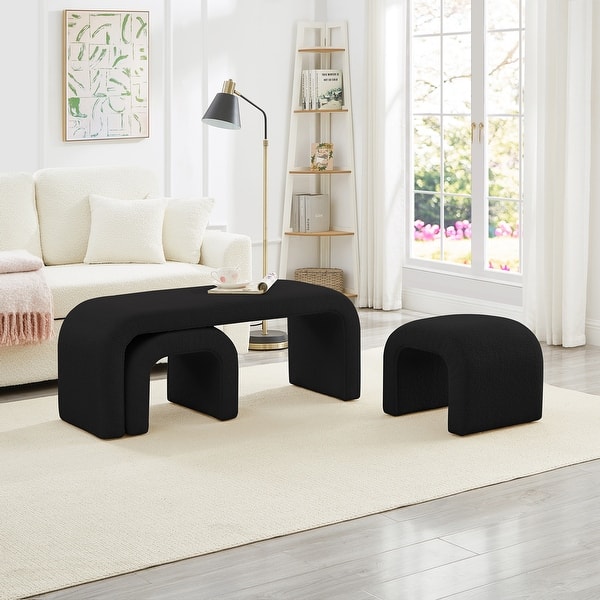 slide 2 of 22, Set of 3 U-Shaped Modern Bench Teddy Ottoman Bench, Small Sofa Footrest Extra Seating, 44+18 Inch Bench Bench & Ottoman Black