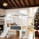 preview thumbnail 2 of 30, Twin Size Loft Bed with Ladder and Slide, House Bed with Blackboard and Light Strip on the Roof
