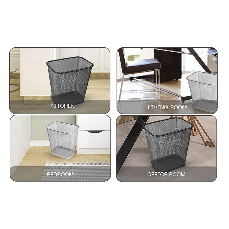 Ybm Home Steel Black Mesh Rectangular Home Office Kitchen Bathroom Open Top Waste Basket Wire Bin Trash Can 3 Gallon 6 Pack