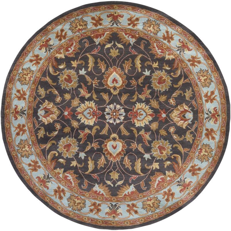 Livabliss Caesar Updated Traditional Border Area Rug. - 8' x 8' - Charcoal/Blue - Round
