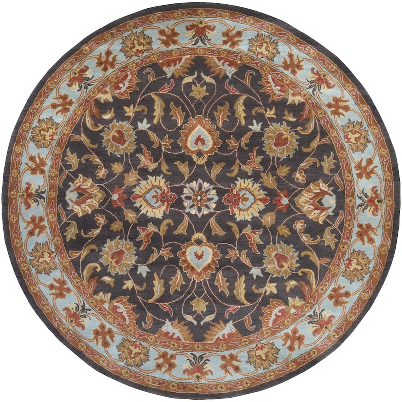 Livabliss Caesar Updated Traditional Border Area Rug. - 8' x 8' - Charcoal/Blue - Round