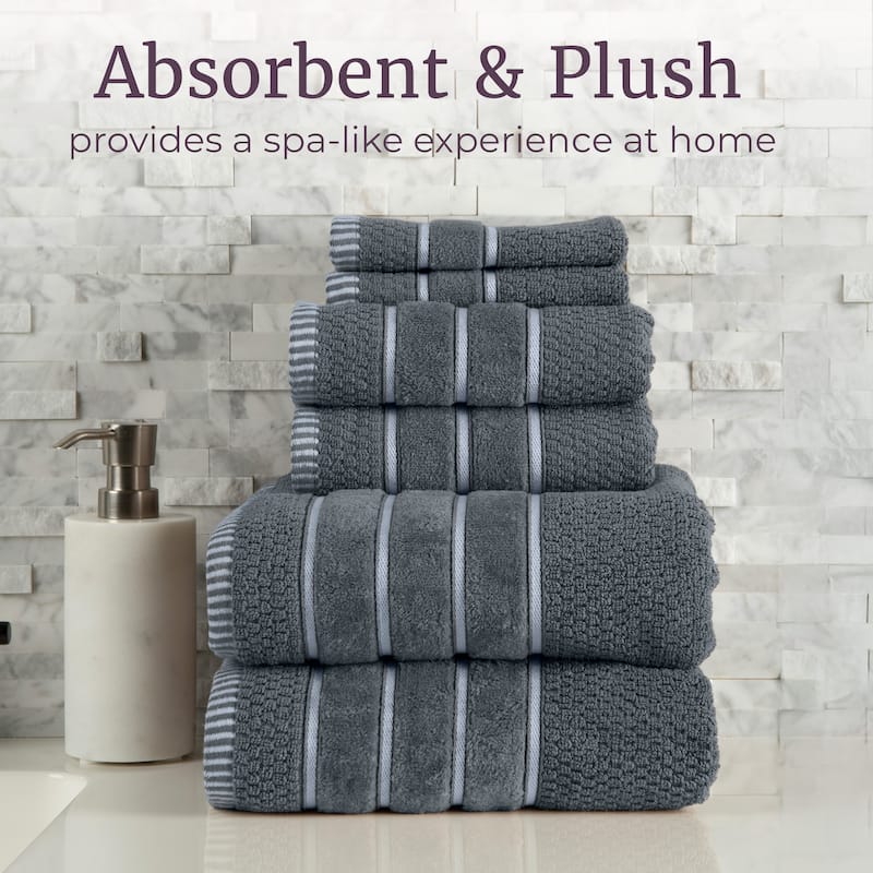6-Piece Towel Set - Combed Cotton Rice Weave Bathroom Accessories by Windsor Home