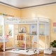 preview thumbnail 1 of 26, Contemporary Full Size Loft Bed with Desk and Whiteboard, Metal Loft Bed with 3 Shelves and Ladder, Maximized Space White