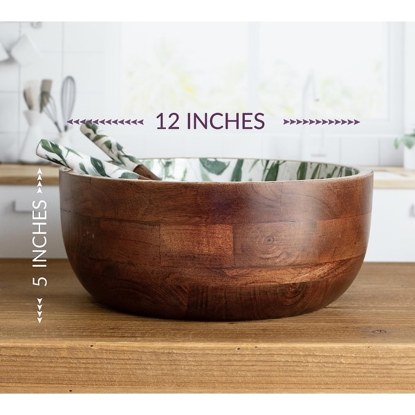 Wooden Salad Bowl with Serving Utensils Wood Bowl Set Cereal or Pasta