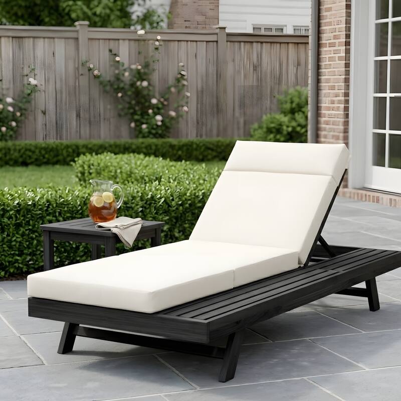 Outdoor Patio Lounge Chair, Adjustable Recliner with Headrest and Retractable Side Tray