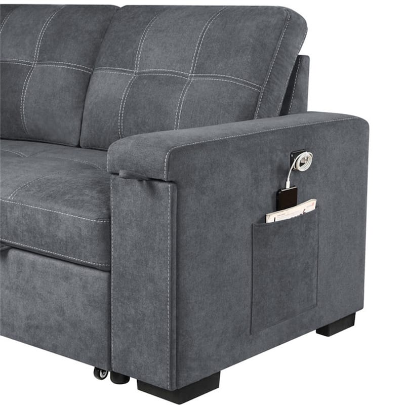 Woven Fabric Reversible Sectional Sofa with Storage Chaise, USB Ports