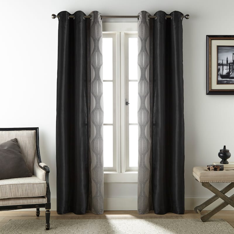 Nanshing Daniella Light Filtering Grommet Curtain Panel Pair - 37" x 84" - Black Silver