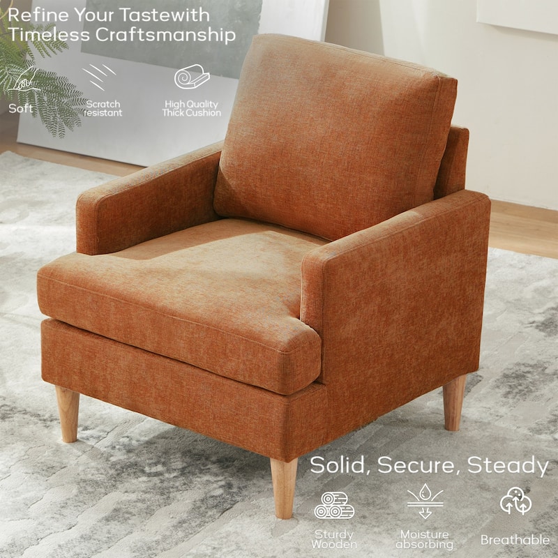 set of 1 Accent Chair for Bedroom Living Room with Wood Legs - Orange