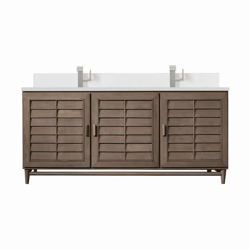 James Martin Vanities 620-V72-1WZ Portland 72" Double Basin Wood - Whitewashed Walnut - Walnut Finish