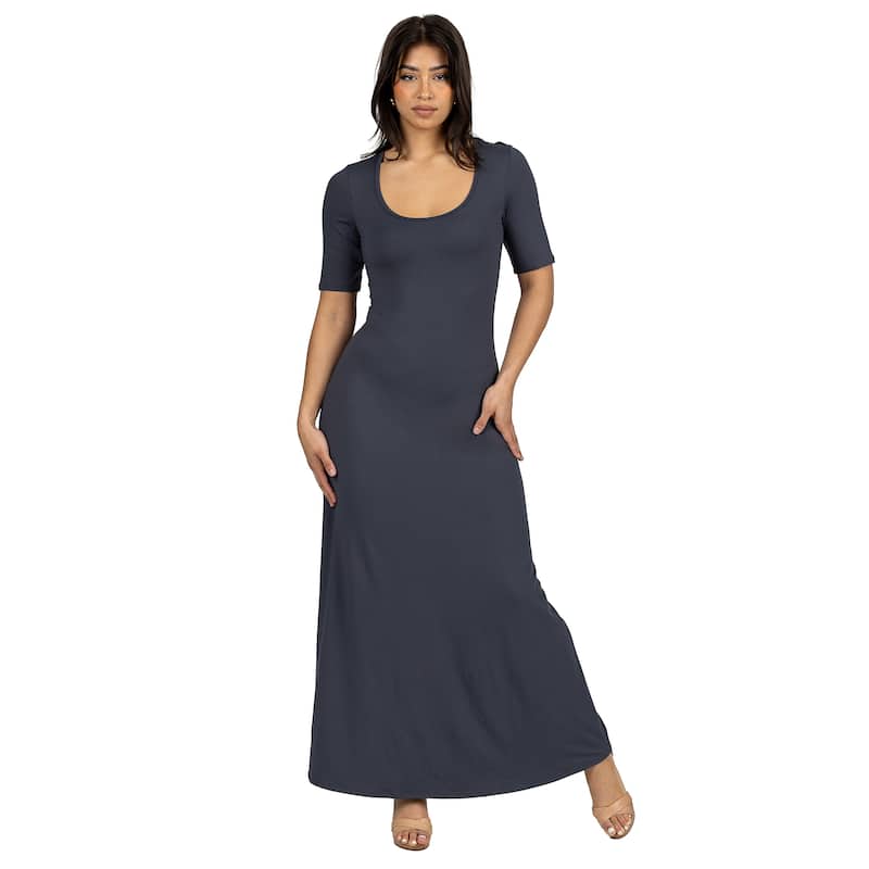 24seven Comfort Apparel Womens Casual Maxi Dress With Sleeves - Grey - M