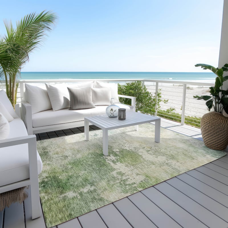 Machine Washable Indoor/ Outdoor Abstract Contemporary Chantille Rug
