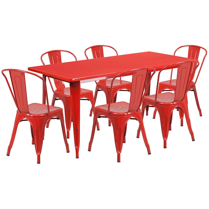 Rectangular Metal Indoor-Outdoor Table Set