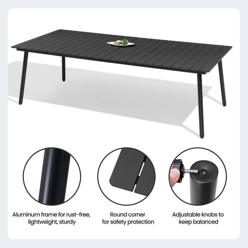 Crestlive Products Outdoor Rectangle Aluminum Dining Table with Umbrella Hole