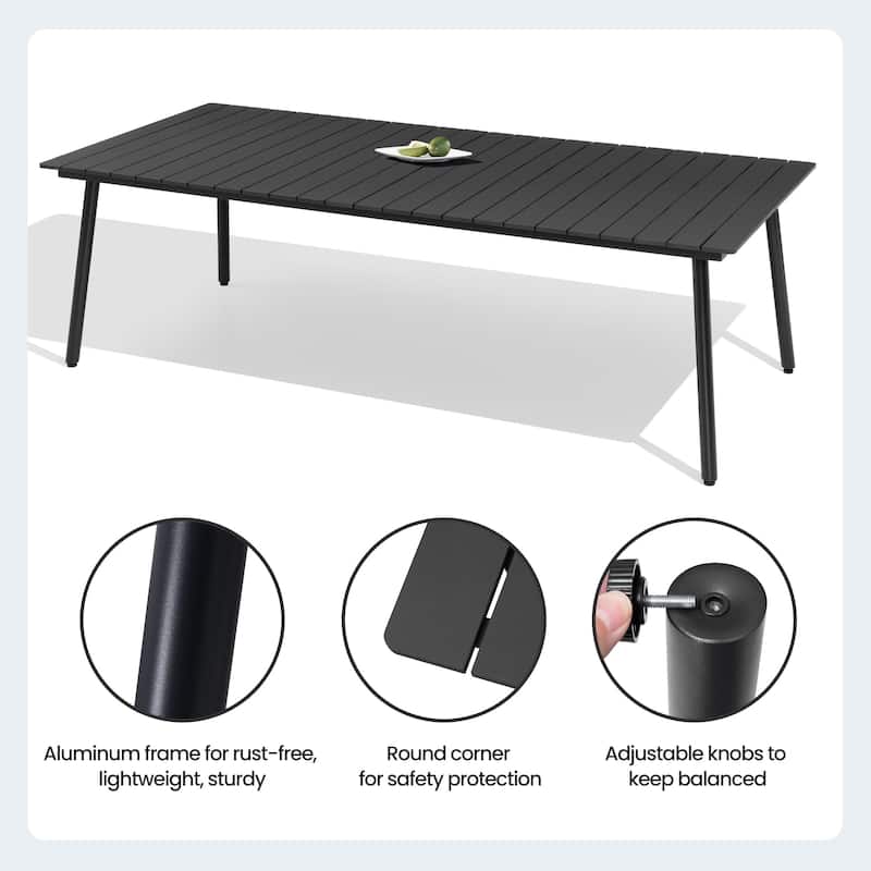 Outdoor Patio Rectangle Aluminum Dining Table with Umbrella Hole
