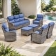 preview thumbnail 91 of 101, Outdoor Sofa with 6-Inch Thick Cushions Furniture for Porch 7PCS Sofa Swivel Chair w/ Ottoman - Grey Wicker Blue Cushion