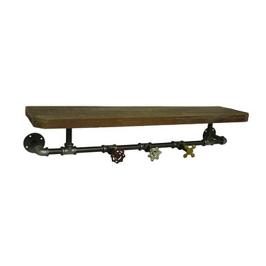 Rustic Industrial Pipe & Faucets Wood Wall Hook Shelf - 6 X 31.5 X 7.5 inches