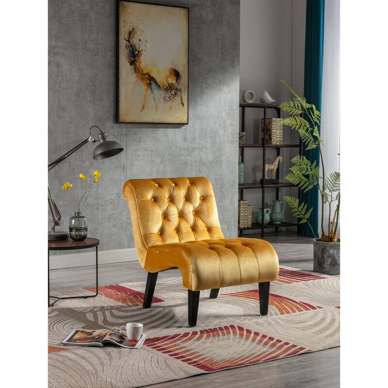 Modern velvet armless lounge chair with upholstered fabric solid wood legs for bedroom, living room, office