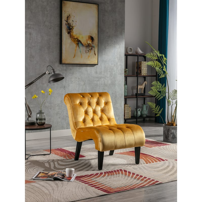 Velvet Upholstered Leisure Chair For Living Room With Wood Legs