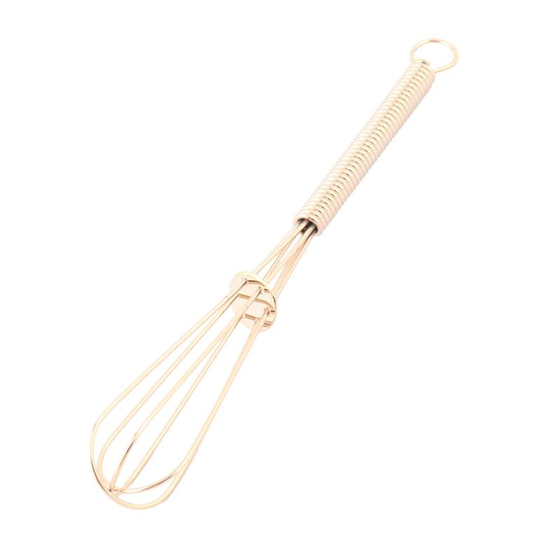 Stainless Steel Spring Loaded Handhold Egg Butter Beater 13cm Length - Gold - 5.1" x 0.8"(L*Max.D)