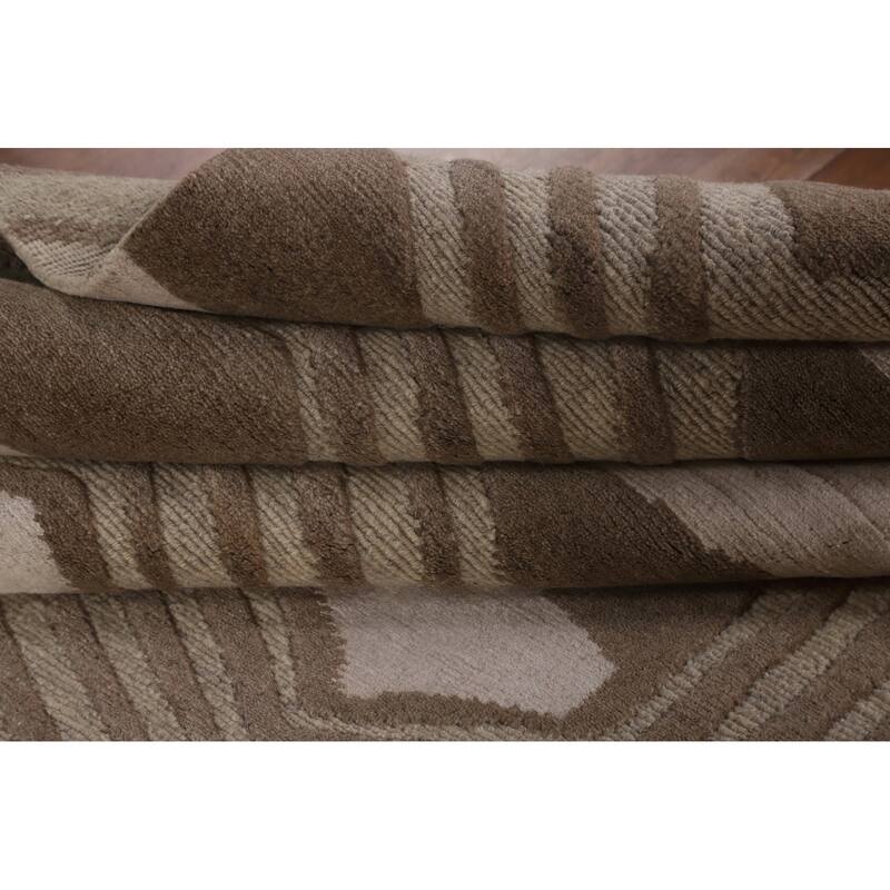 Geometric Indo Modern Area Rug Handmade Wool Carpet - 8'11"x 11'9"