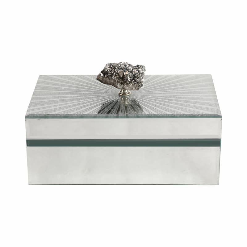 Glass and Wood Glam Decorative Contemporary Box with Stone Accent