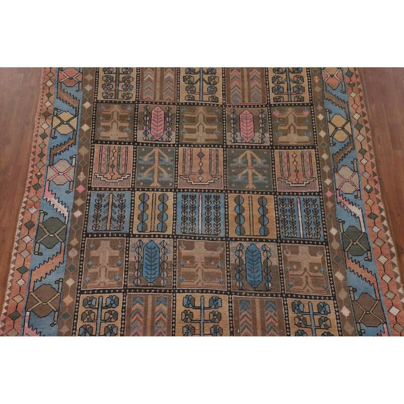 Garden Design Bakhtiari Persian Vintage Rug Handmade Wool Carpet - 6'4"x 9'5"