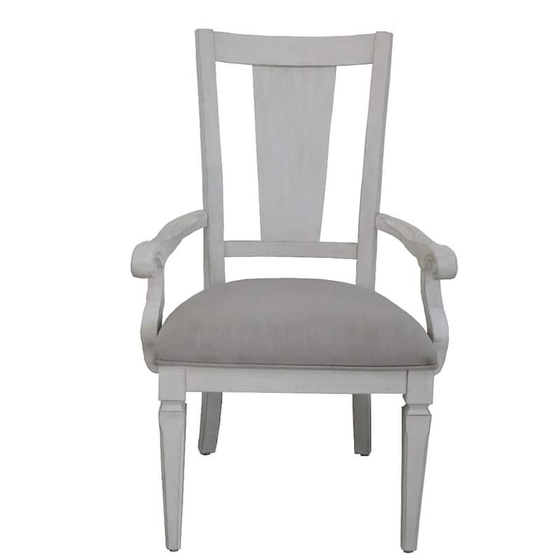 HomeRoots Set of Two Light Gray and White Upholstered Linen And Solid Wood Open Back Dining Arm Chairs