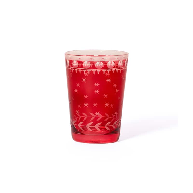 Festive Hand-Cut Red Glass Candle Holder Cups, Set of 6