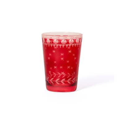Festive Hand-Cut Red Glass Candle Holder Cups, Set of 6
